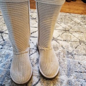Cream sweater knit boots